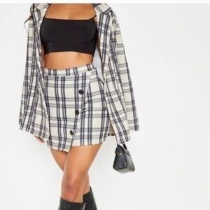 Stone Checked Button Skirt